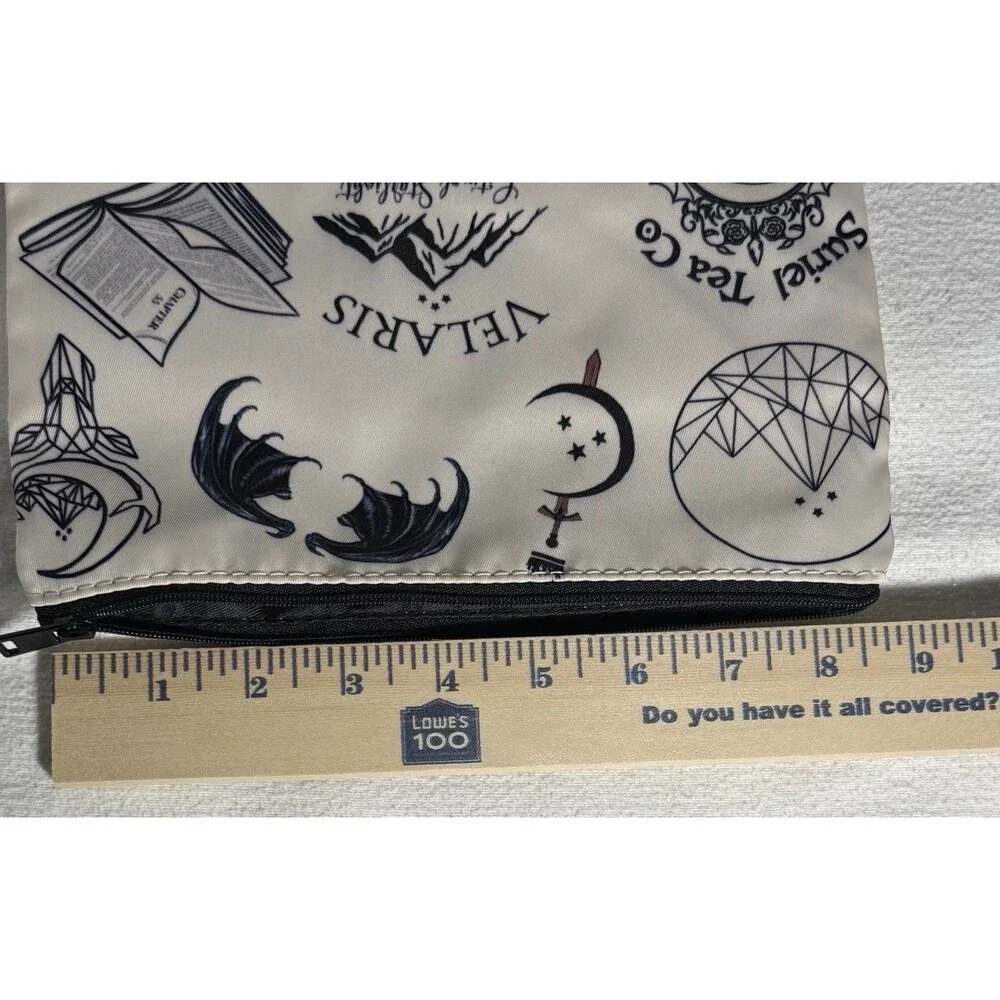 Velaris City of Starlight Makeup Bag Pouch Beige Black Zipper 10 x 9 in